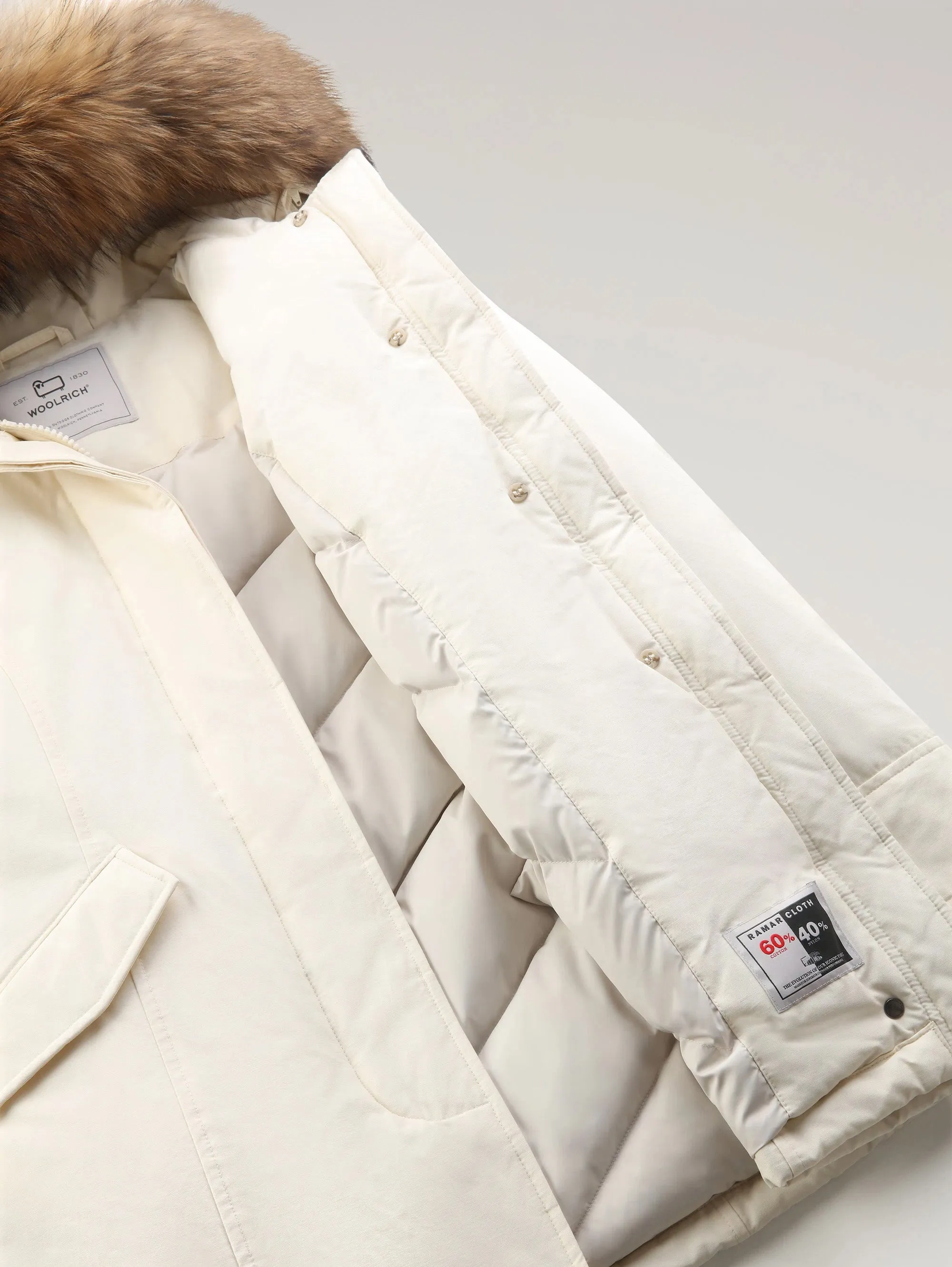 Giaccone Parka con Cappuccio in Raccoon Bianco