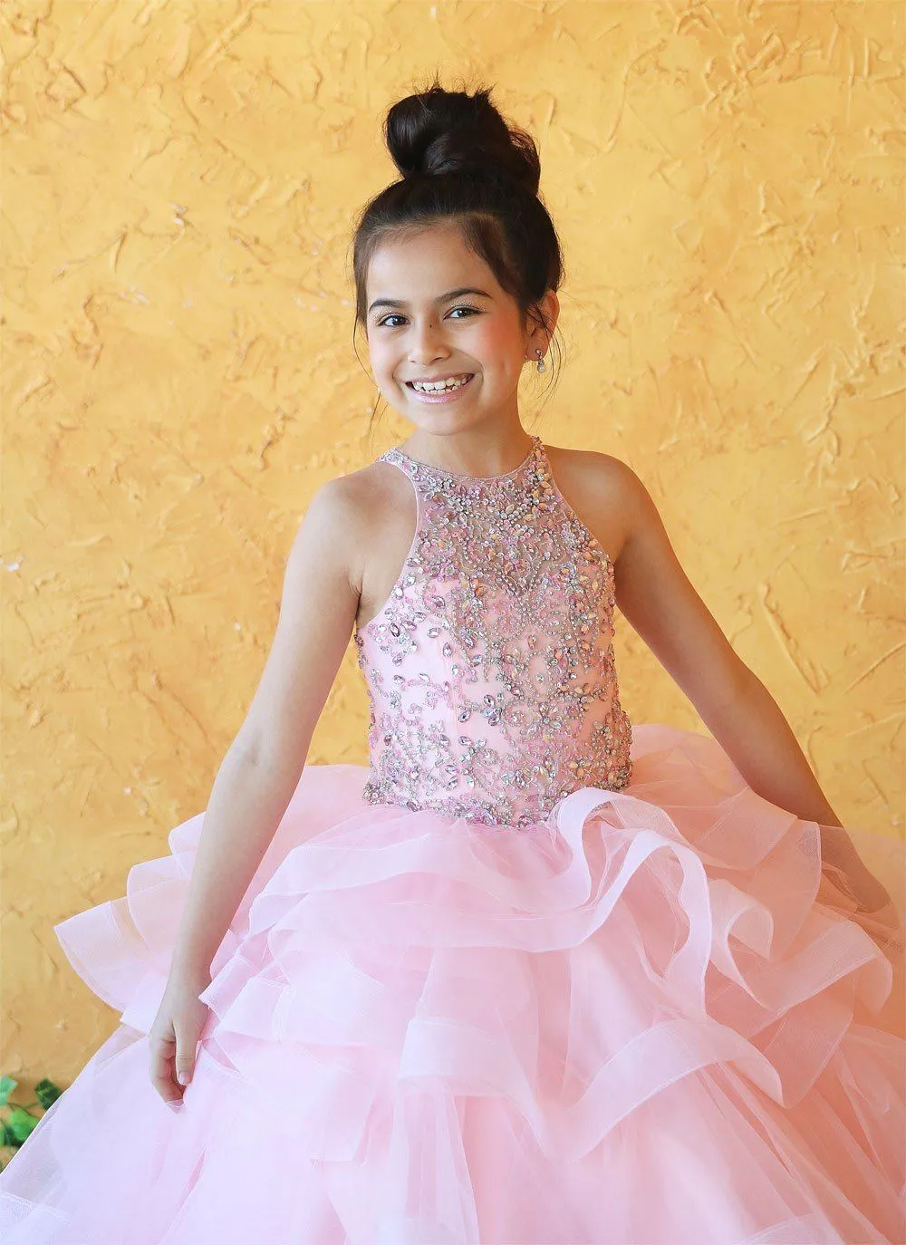 Girls Layered Long High Neck Dress by Calla KY217