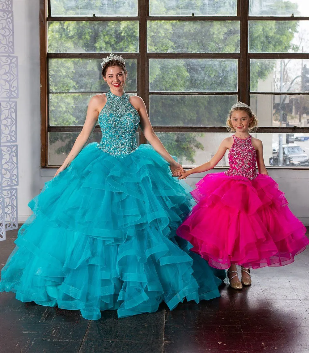 Girls Layered Long High Neck Dress by Calla KY217