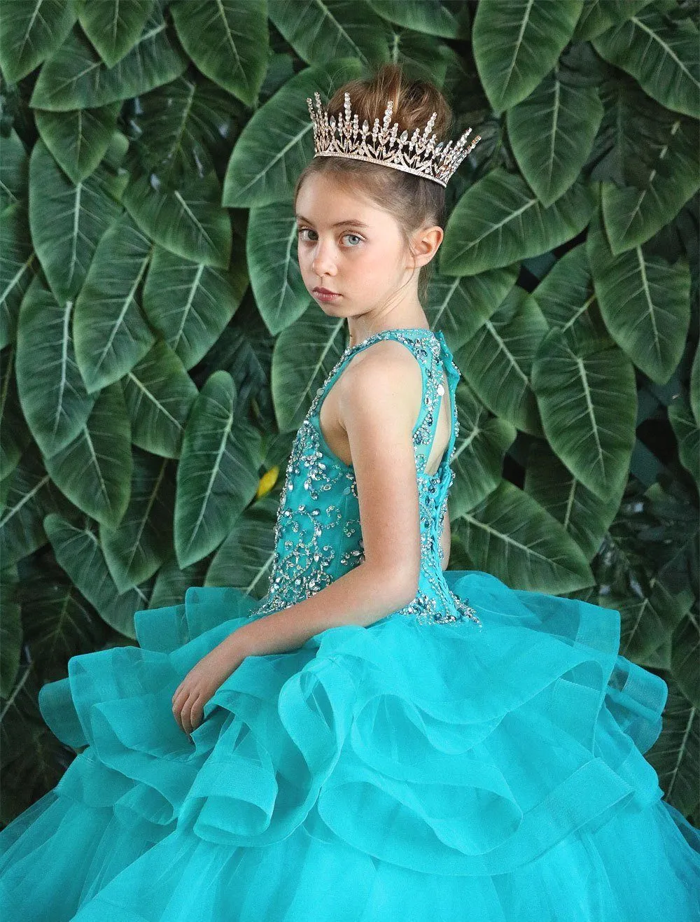 Girls Layered Long High Neck Dress by Calla KY217