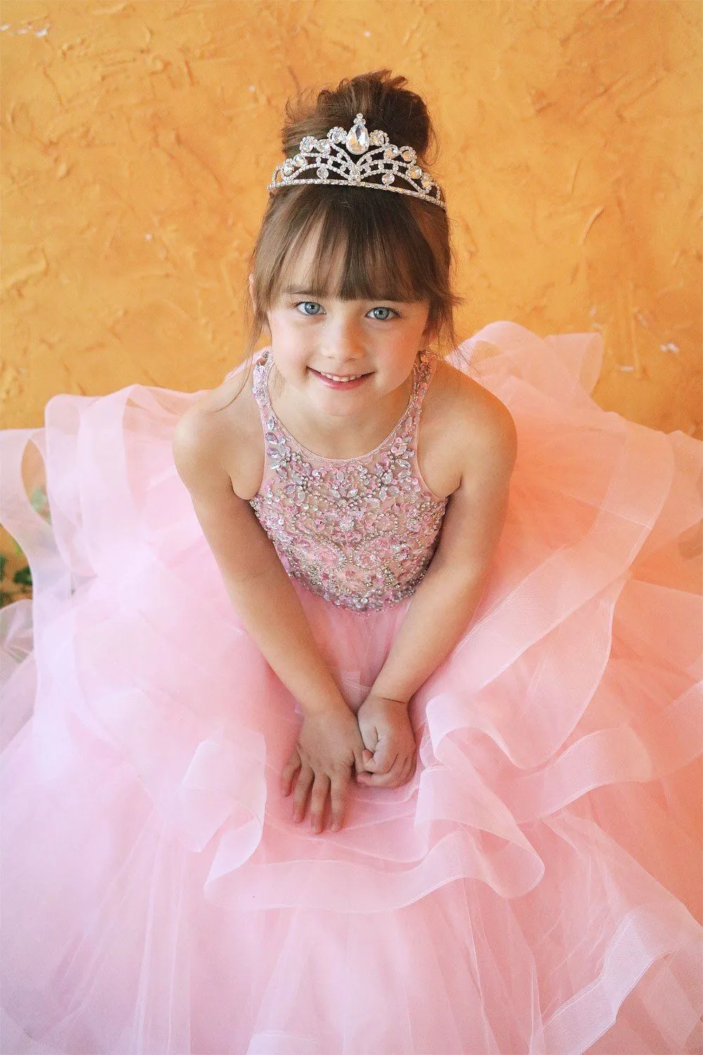 Girls Layered Long High Neck Dress by Calla KY217