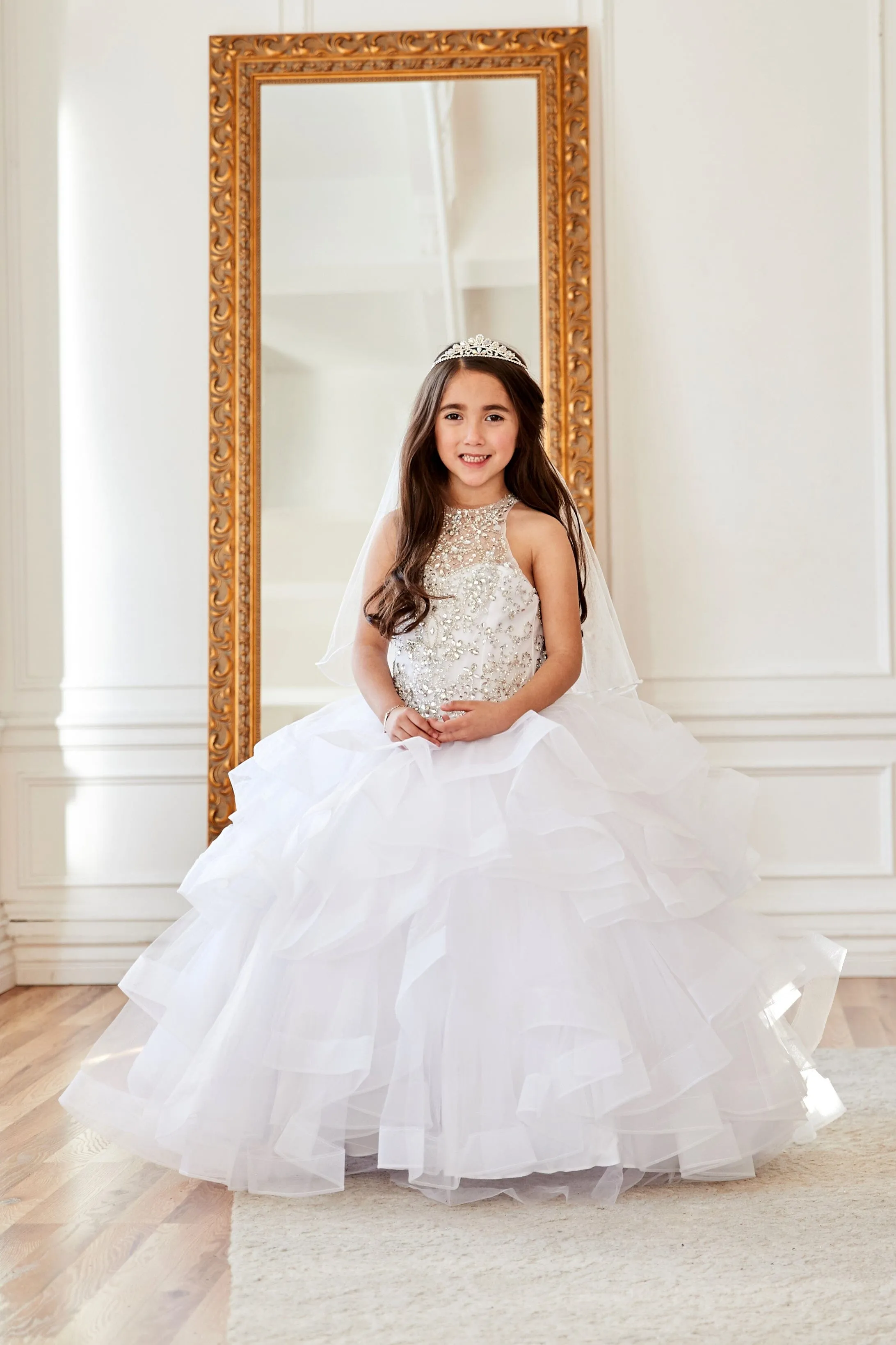 Girls Layered Long High Neck Dress by Calla KY217