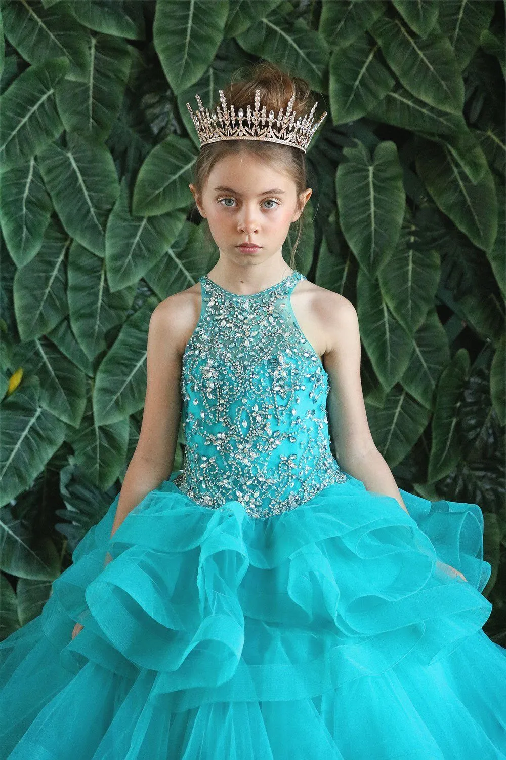 Girls Layered Long High Neck Dress by Calla KY217