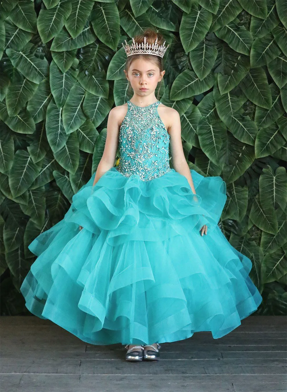 Girls Layered Long High Neck Dress by Calla KY217