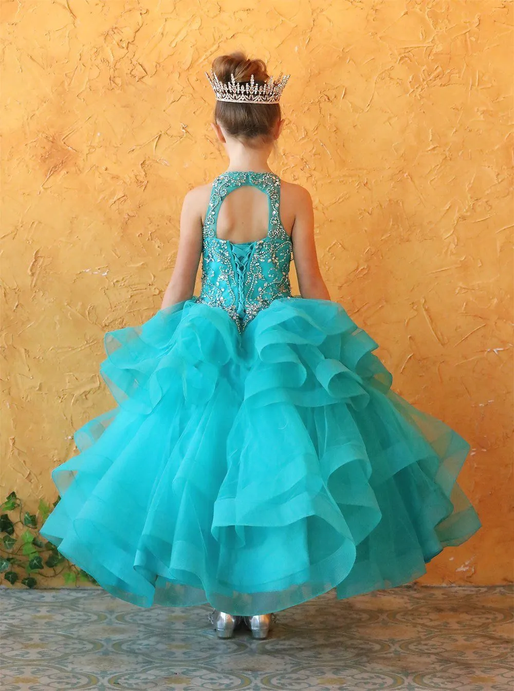 Girls Layered Long High Neck Dress by Calla KY217