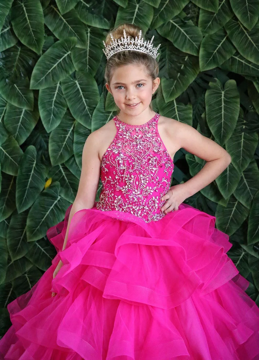 Girls Layered Long High Neck Dress by Calla KY217