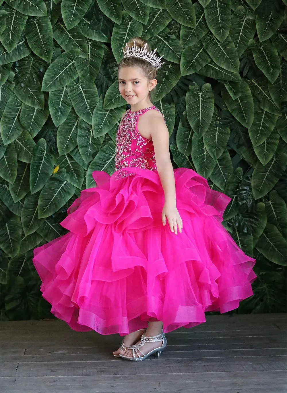 Girls Layered Long High Neck Dress by Calla KY217