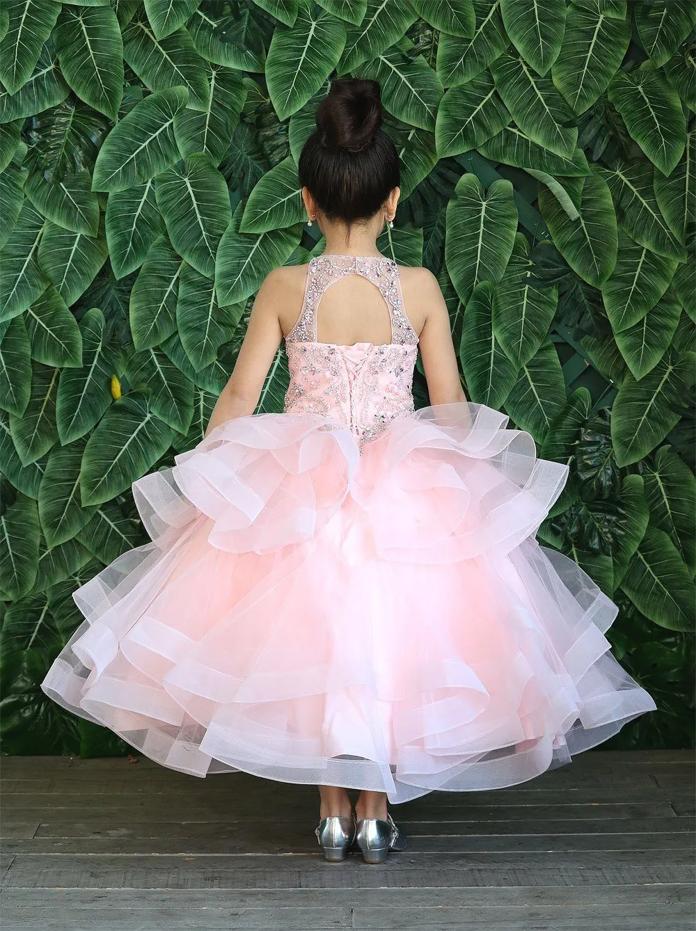 Girls Layered Long High Neck Dress by Calla KY217