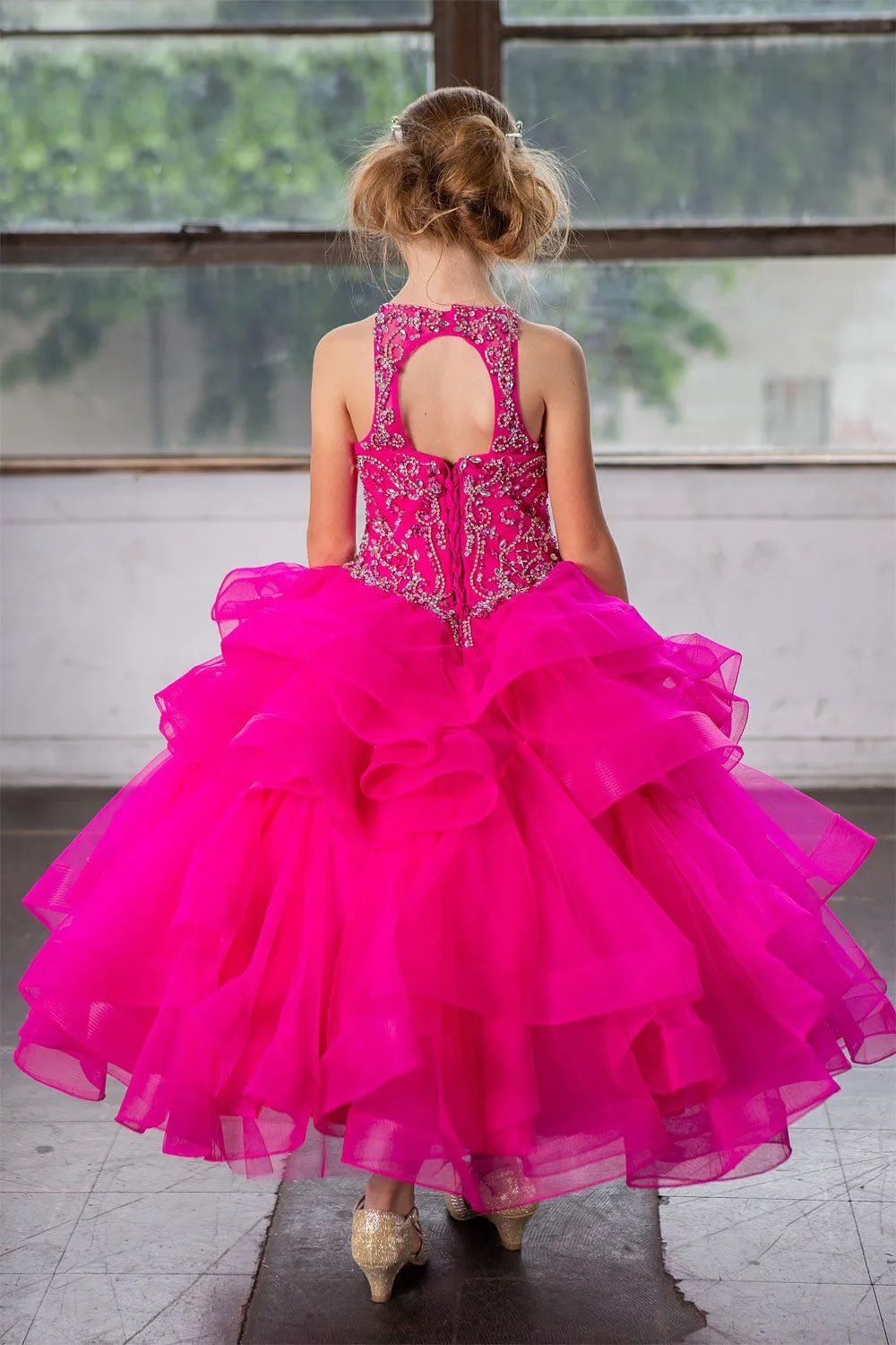 Girls Layered Long High Neck Dress by Calla KY217