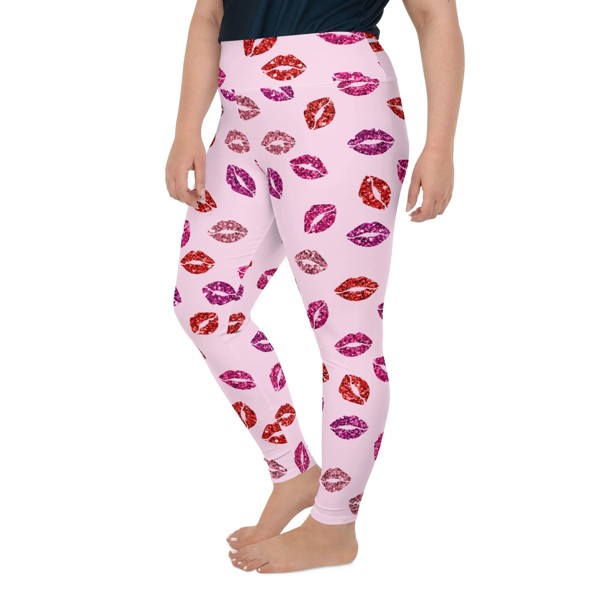 Glitter Print Kisses Plus Size Leggings