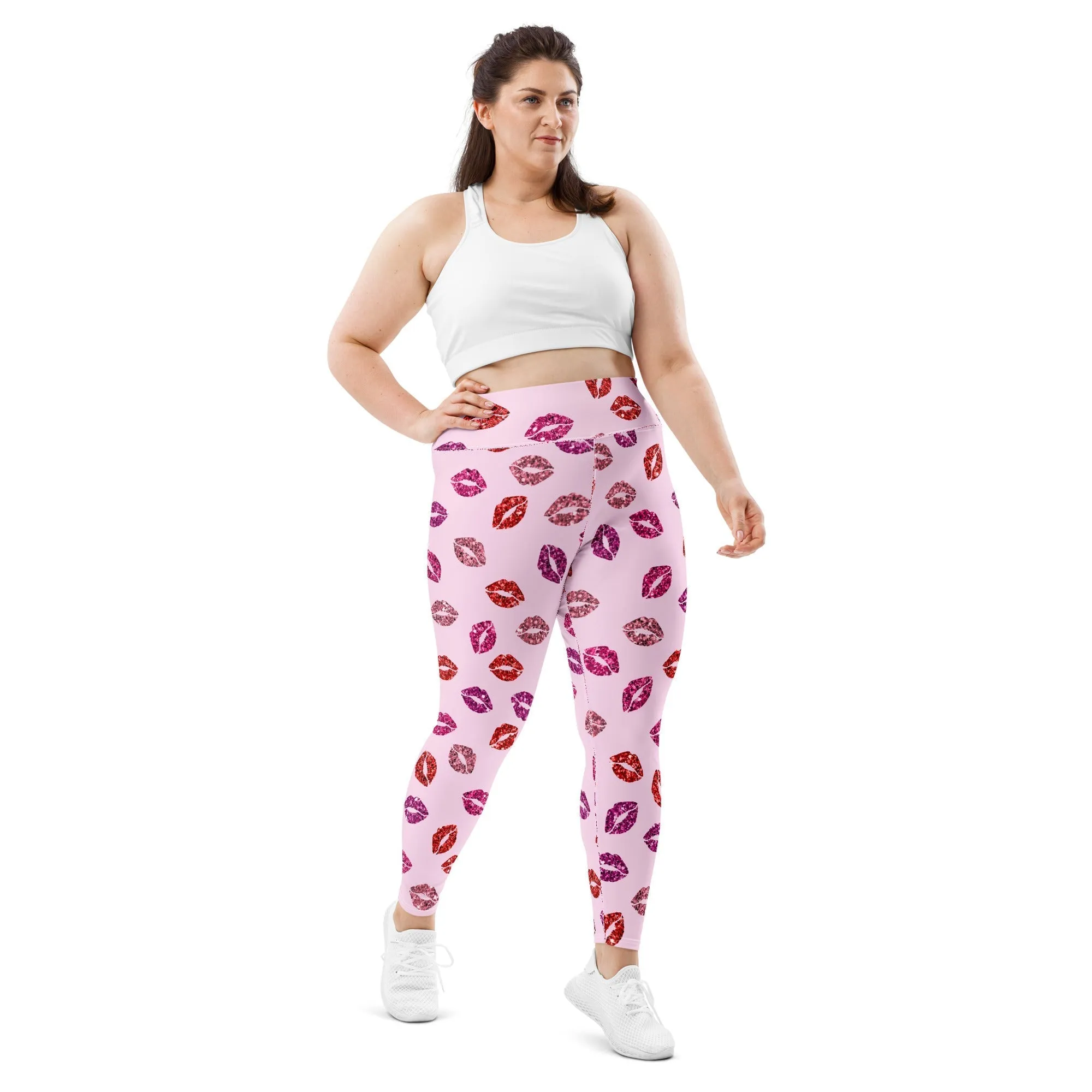 Glitter Print Kisses Plus Size Leggings