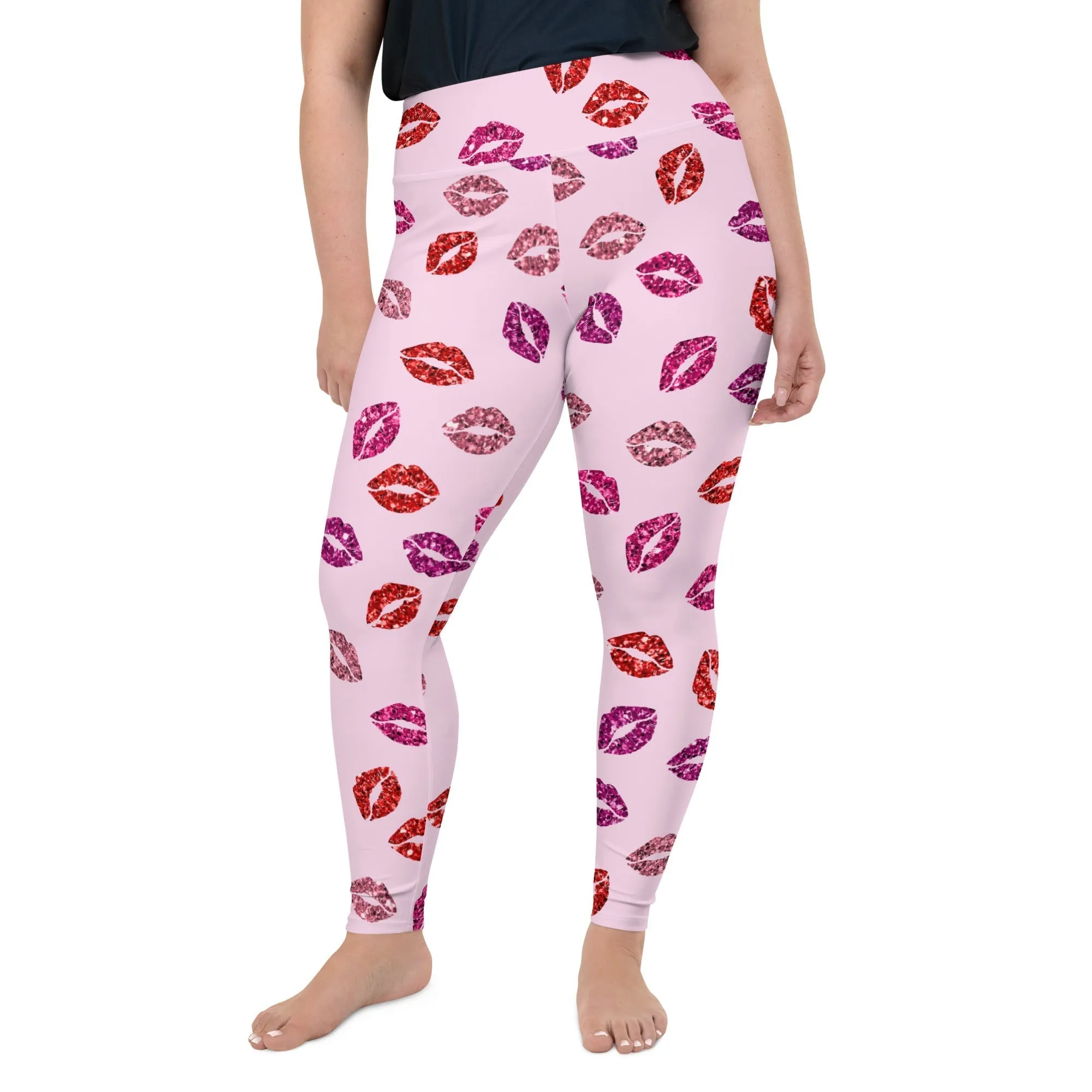 Glitter Print Kisses Plus Size Leggings