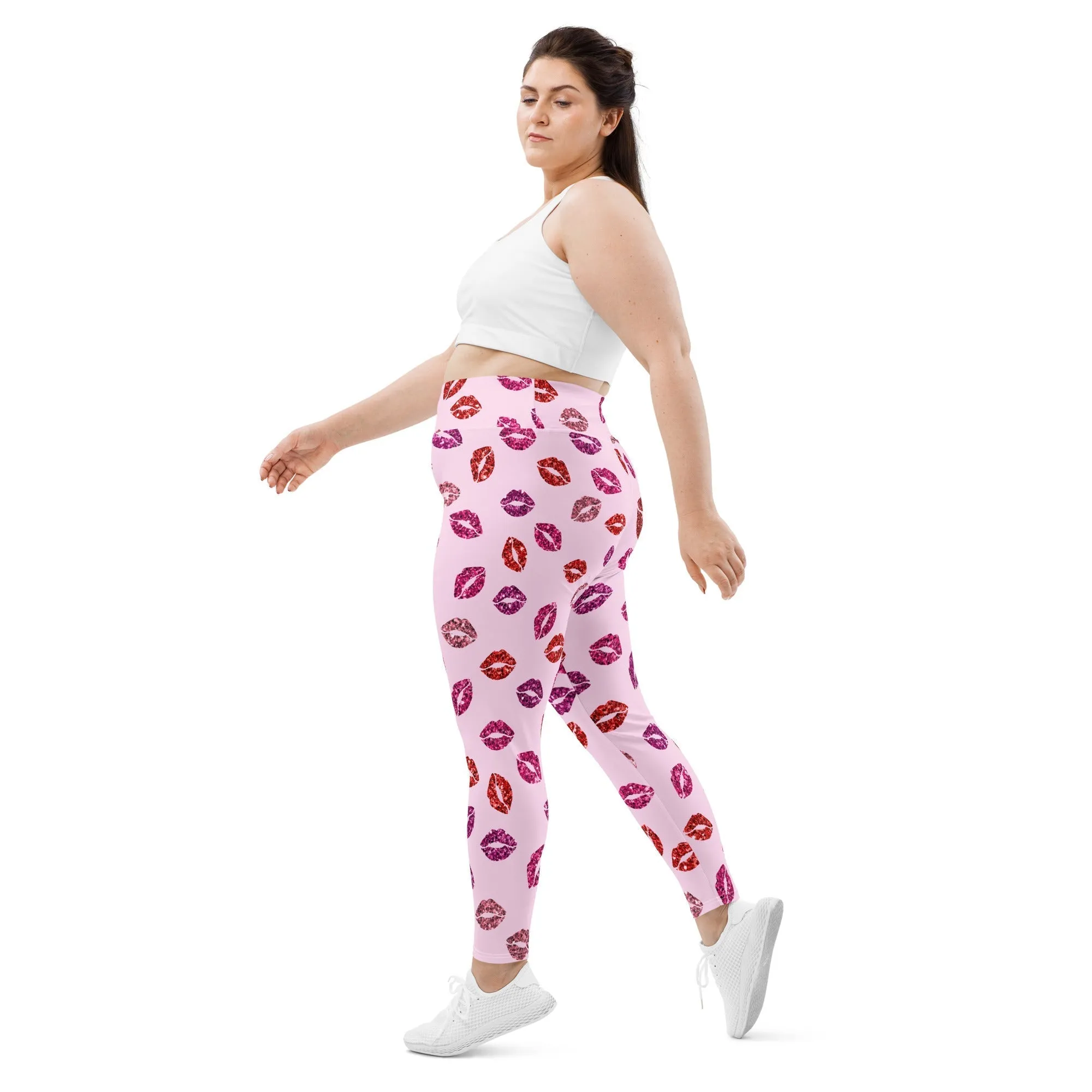 Glitter Print Kisses Plus Size Leggings