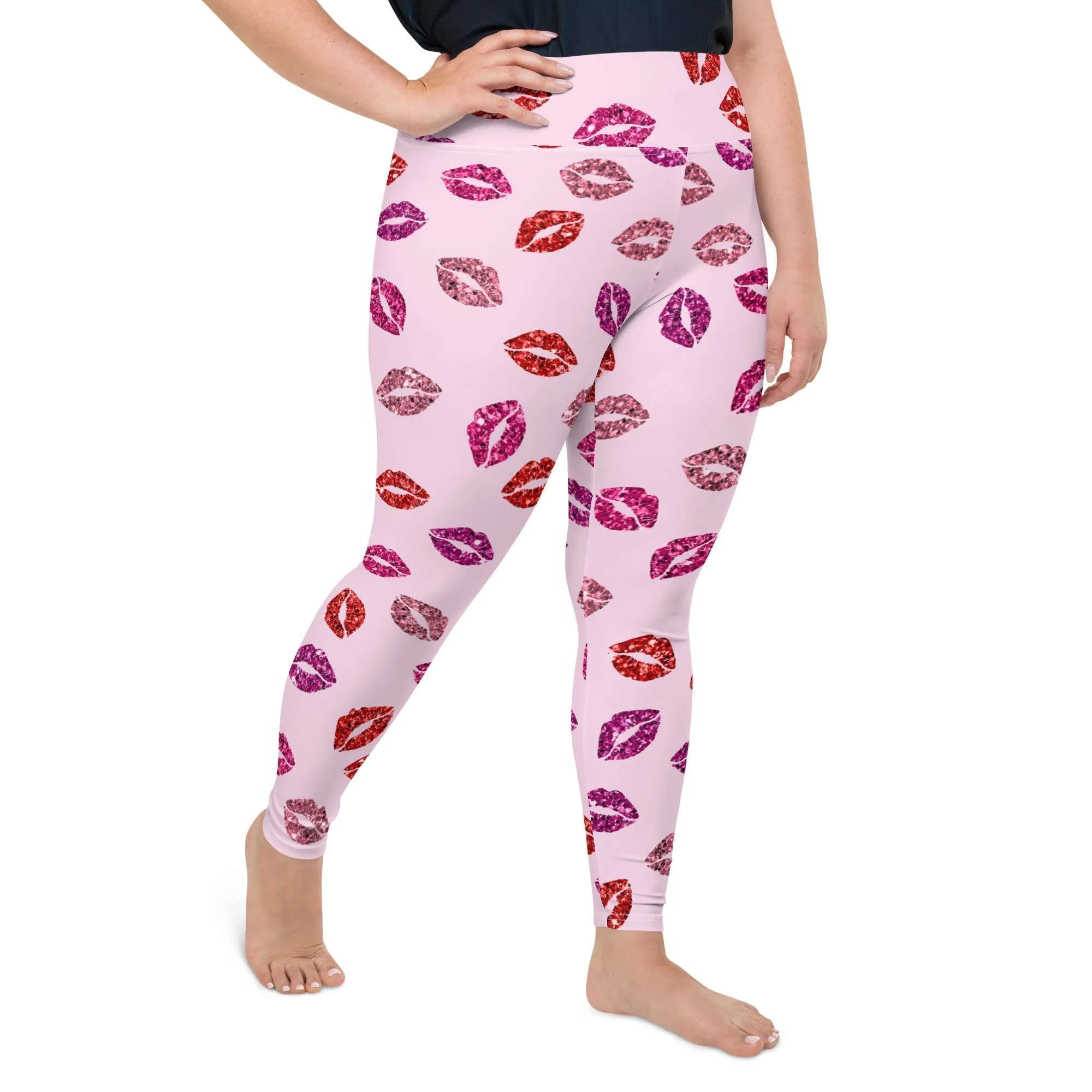 Glitter Print Kisses Plus Size Leggings