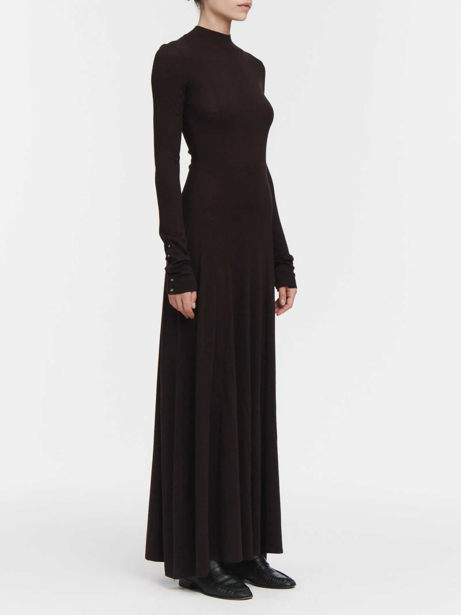 Godet Button Dress in Espresso