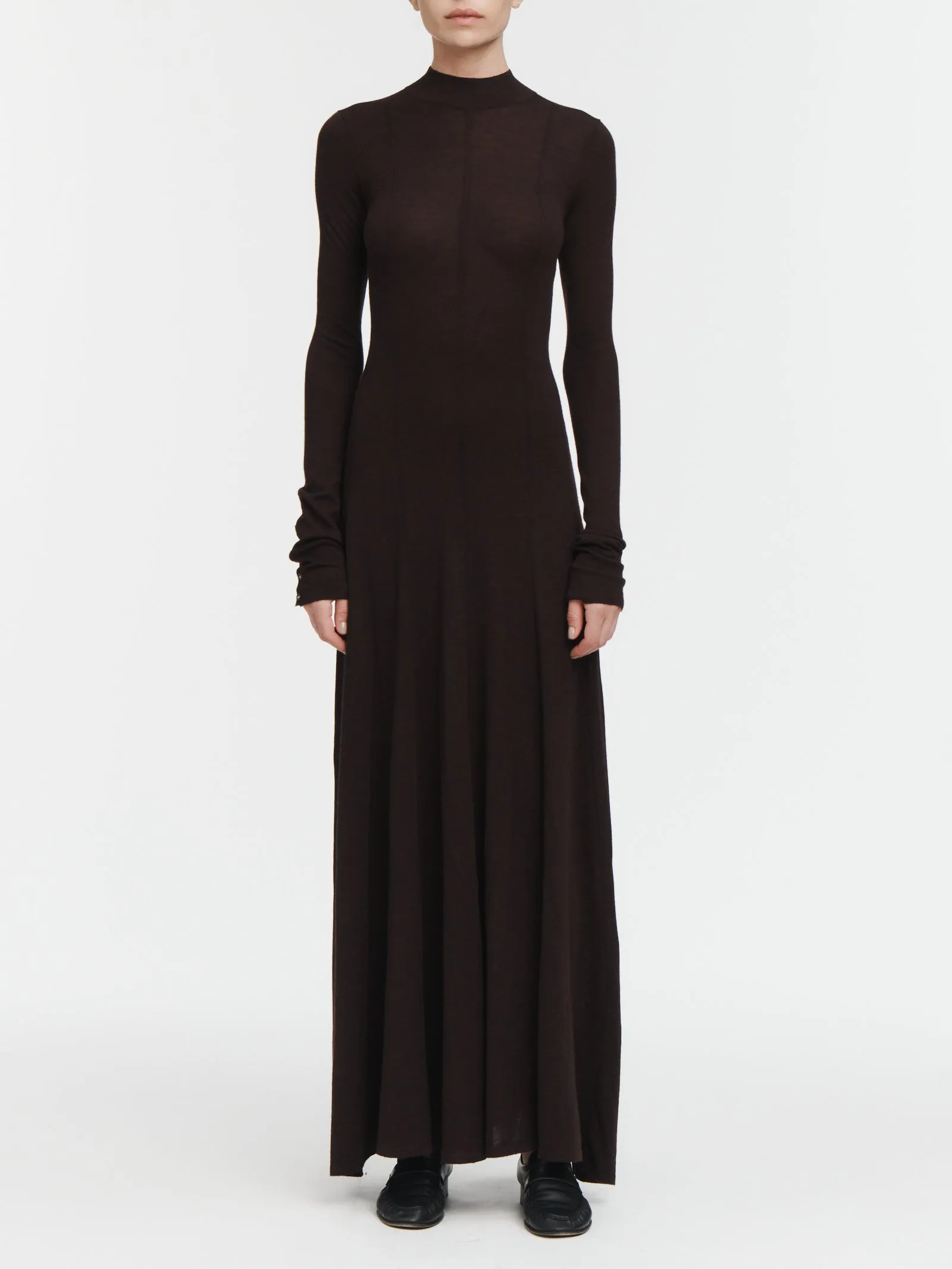 Godet Button Dress in Espresso