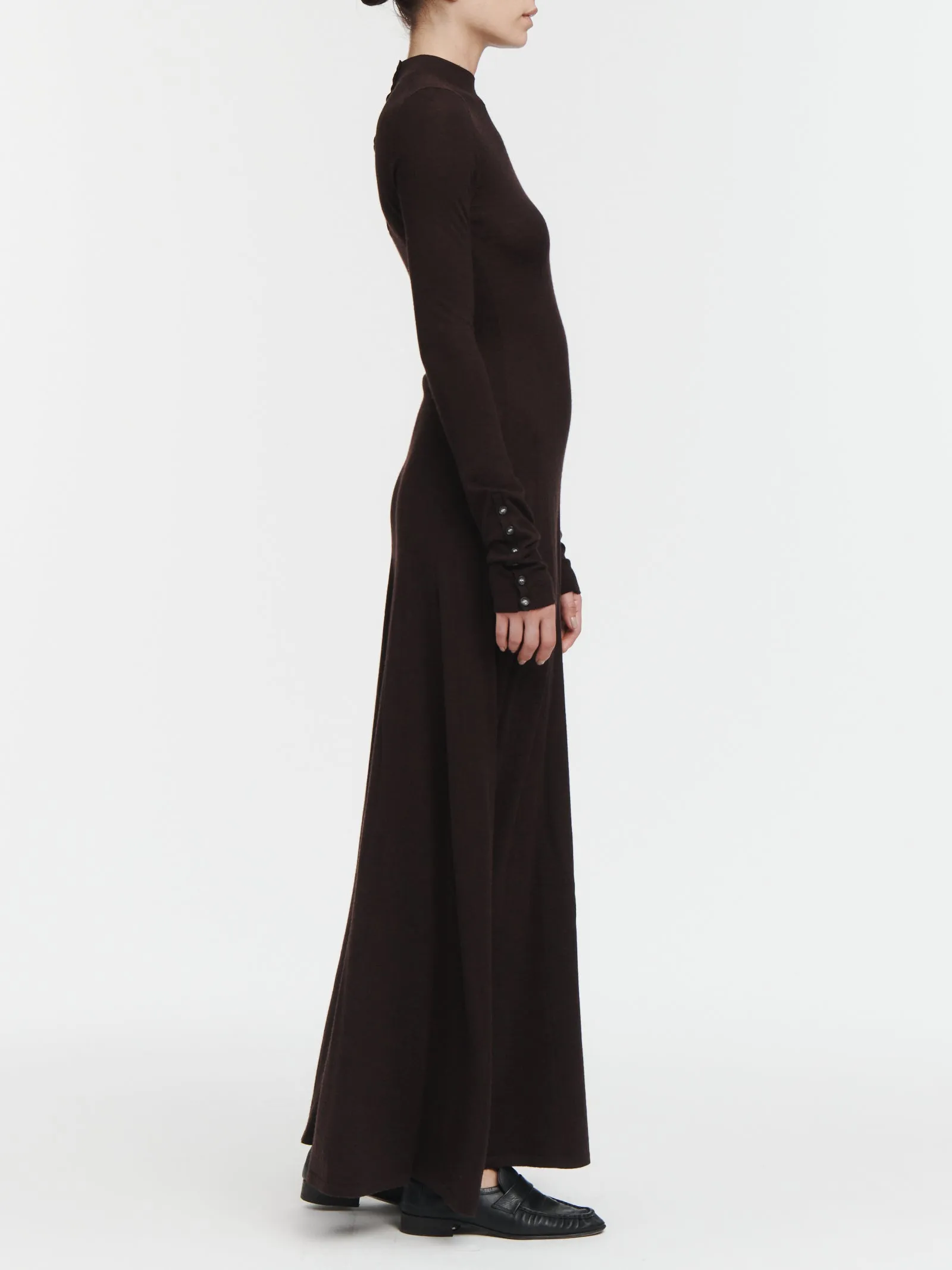 Godet Button Dress in Espresso