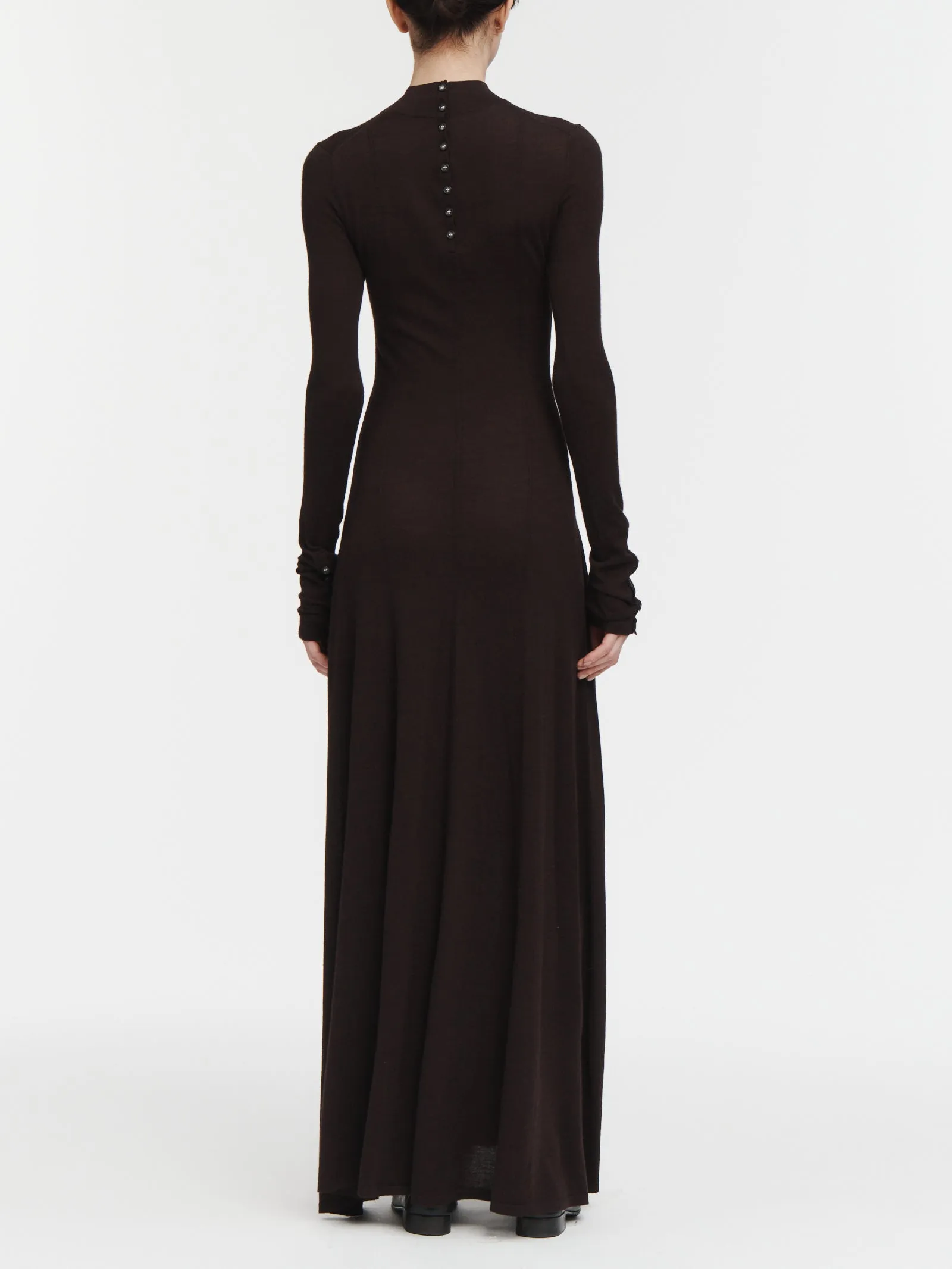 Godet Button Dress in Espresso