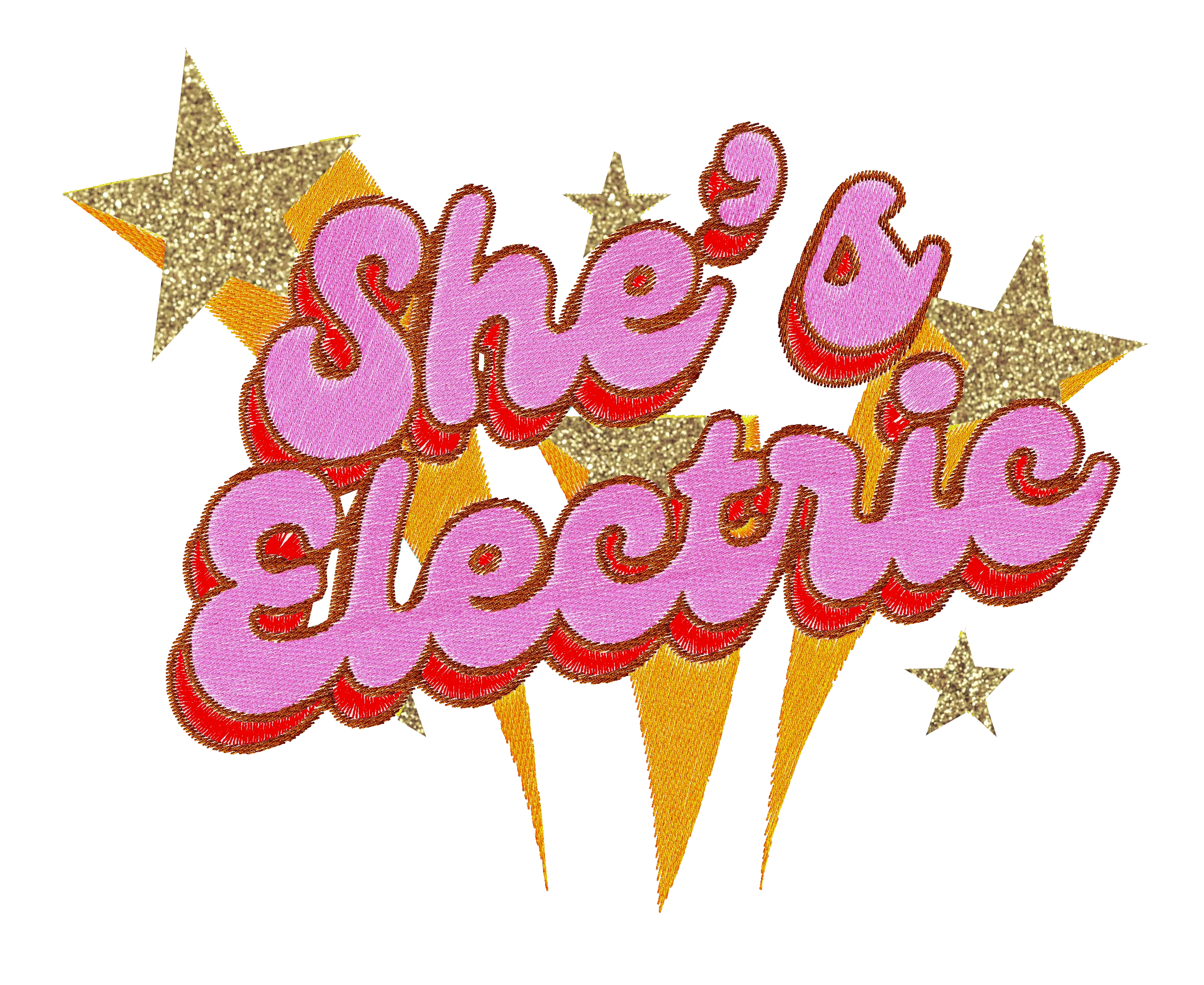 Gold Label 'SHE'S ELECTRIC' 1970s glam glitter star embroidered organic women's dropped shoulder 'alma' sweatshirt - inspired by Oasis