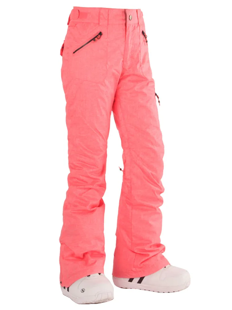 Gsou Snow Women's Rose Pink Thermal Warm Waterproof Windproof Ski Pants Snow Pants