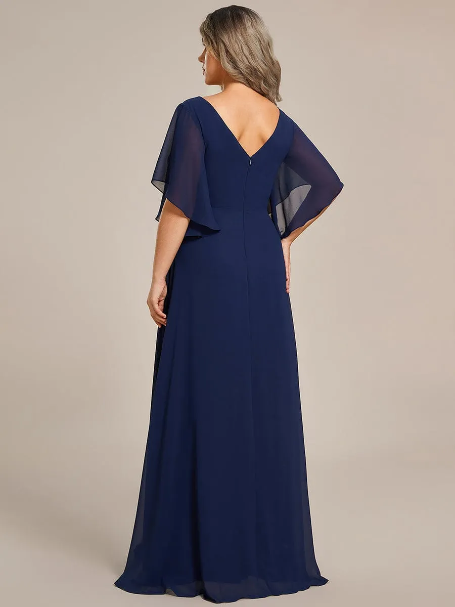 Half Sleeves Top Applique Decoration Chiffon Mother of the Bride Dress