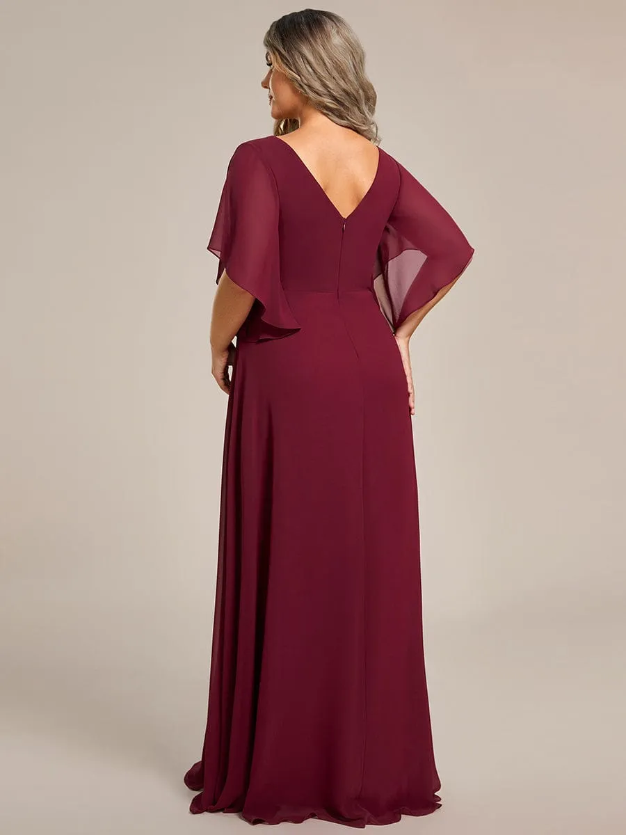 Half Sleeves Top Applique Decoration Chiffon Mother of the Bride Dress