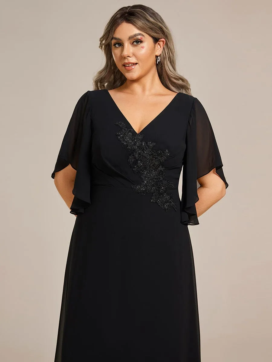 Half Sleeves Top Applique Decoration Chiffon Mother of the Bride Dress