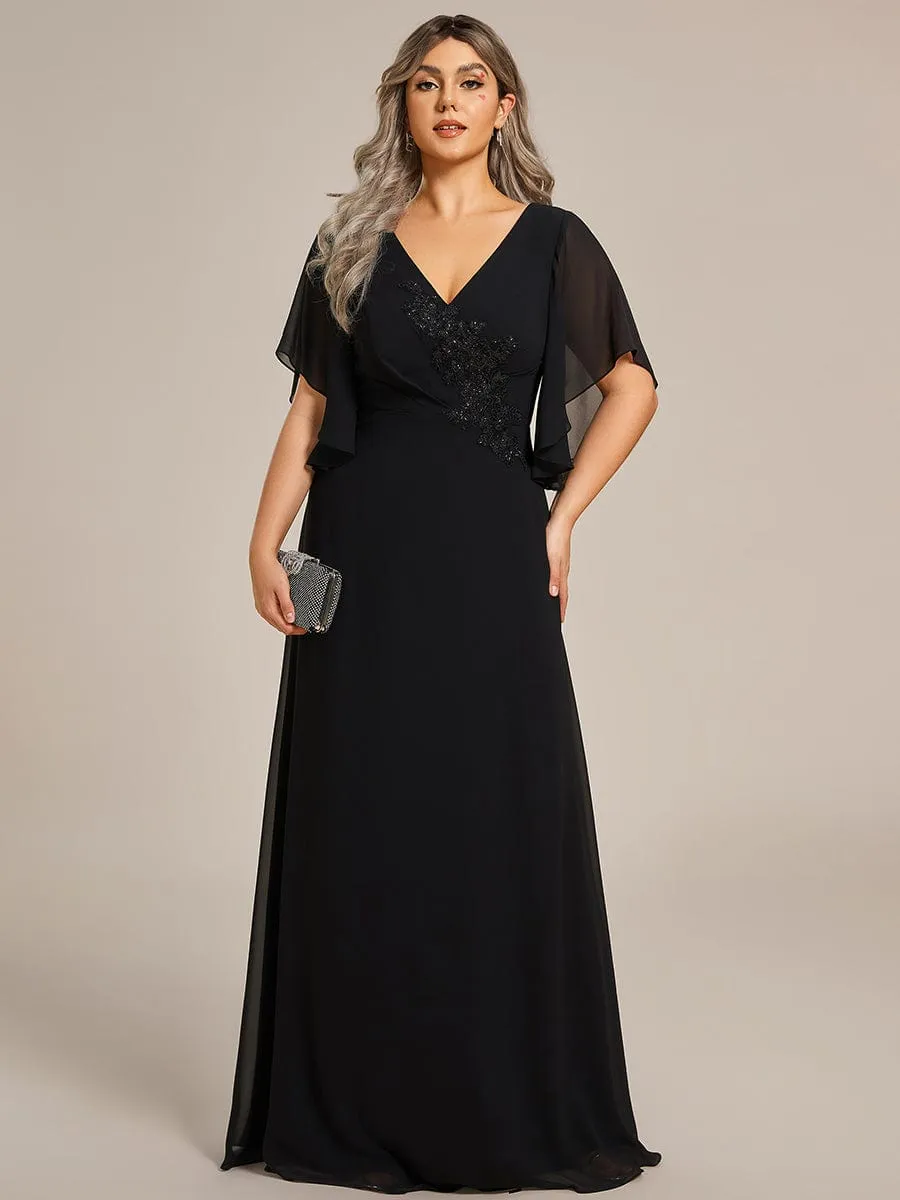 Half Sleeves Top Applique Decoration Chiffon Mother of the Bride Dress