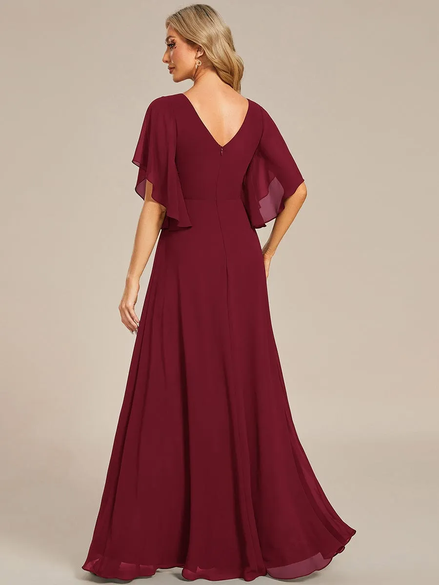 Half Sleeves Top Applique Decoration Chiffon Mother of the Bride Dress