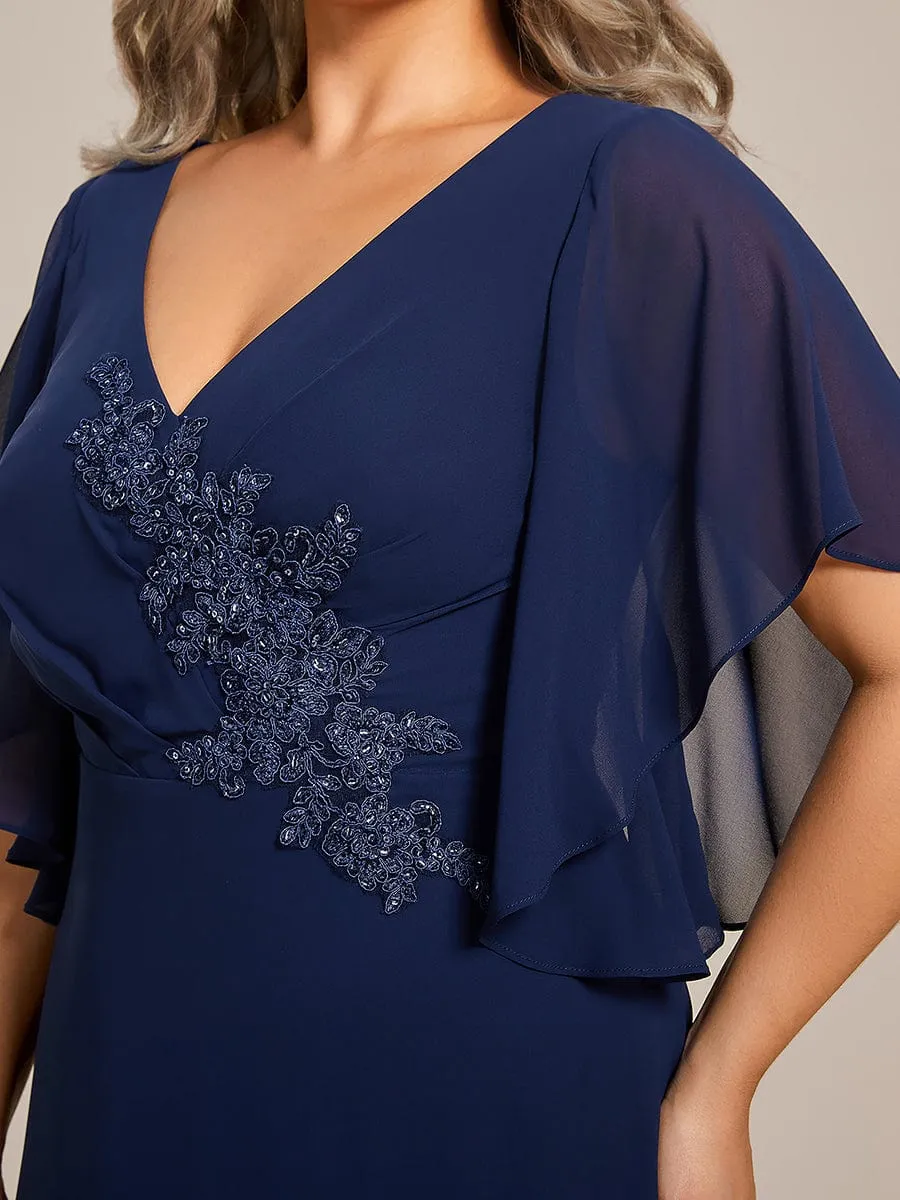Half Sleeves Top Applique Decoration Chiffon Mother of the Bride Dress