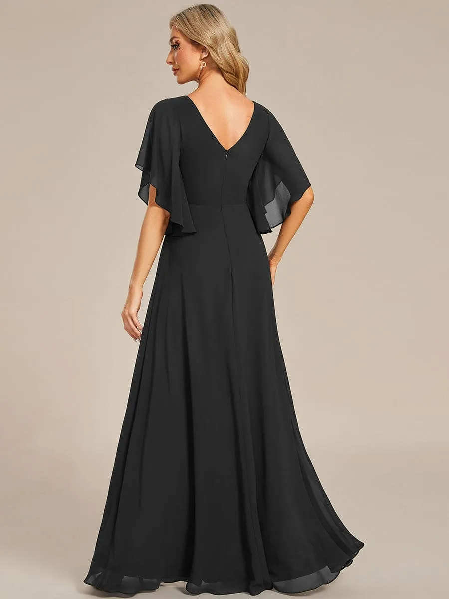 Half Sleeves Top Applique Decoration Chiffon Mother of the Bride Dress