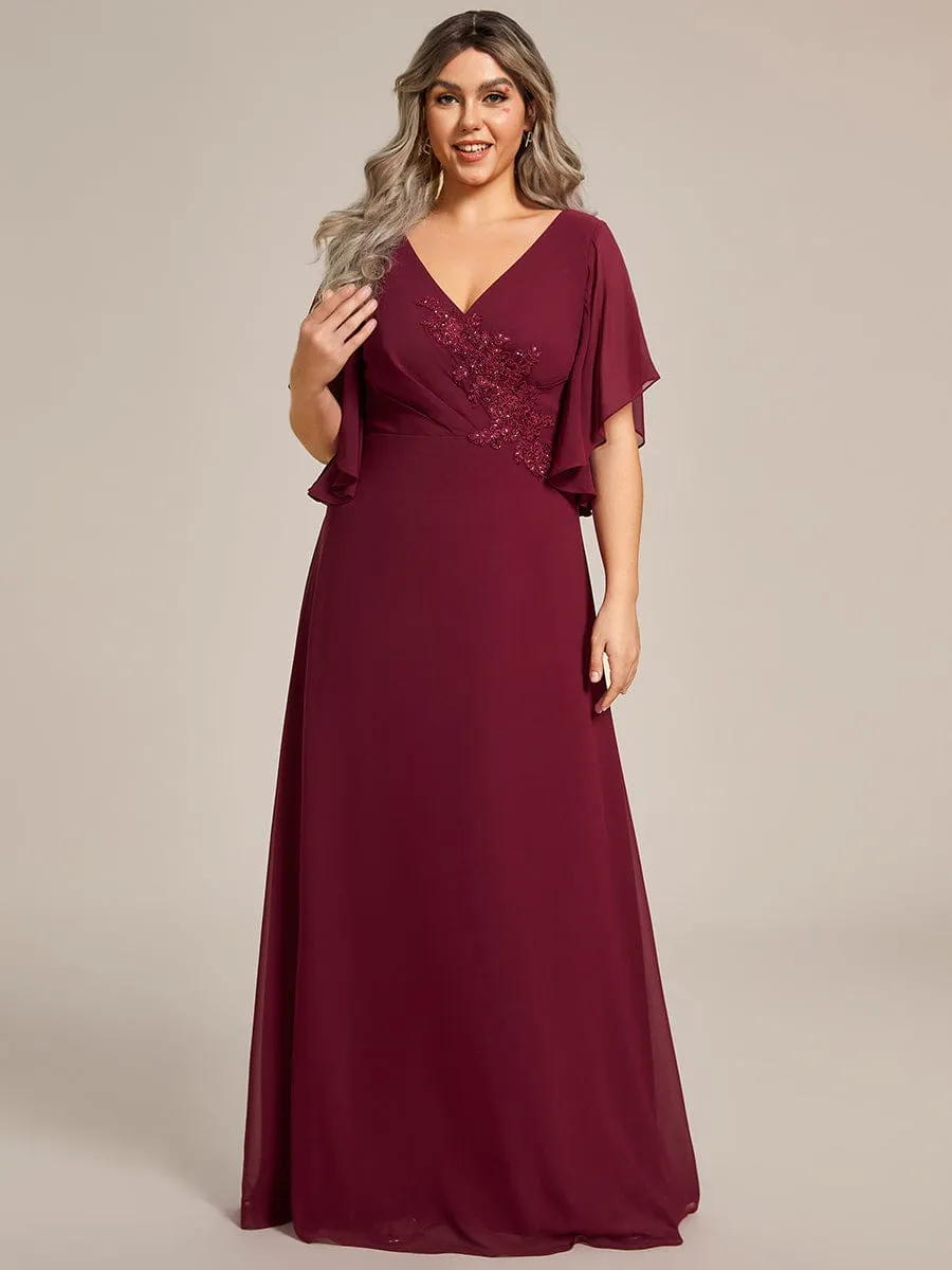 Half Sleeves Top Applique Decoration Chiffon Mother of the Bride Dress