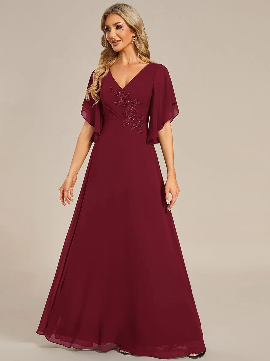 Half Sleeves Top Applique Decoration Chiffon Mother of the Bride Dress