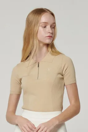 Half Zip Knit Top Beige