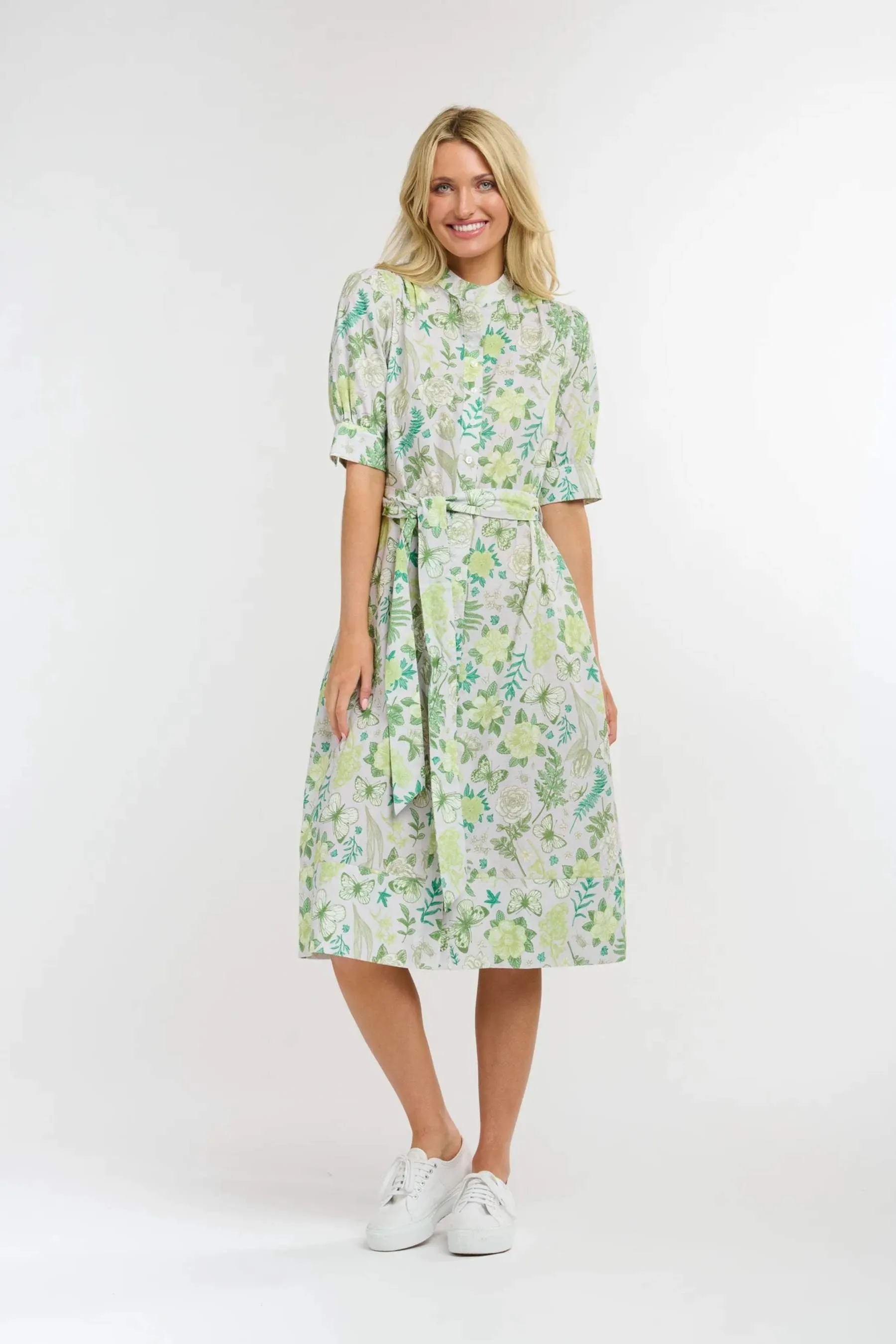 Hepburn Dress | White/Green