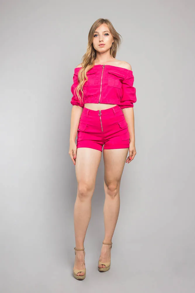 High Rise Neon Cargo Shorts