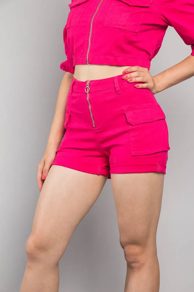 High Rise Neon Cargo Shorts