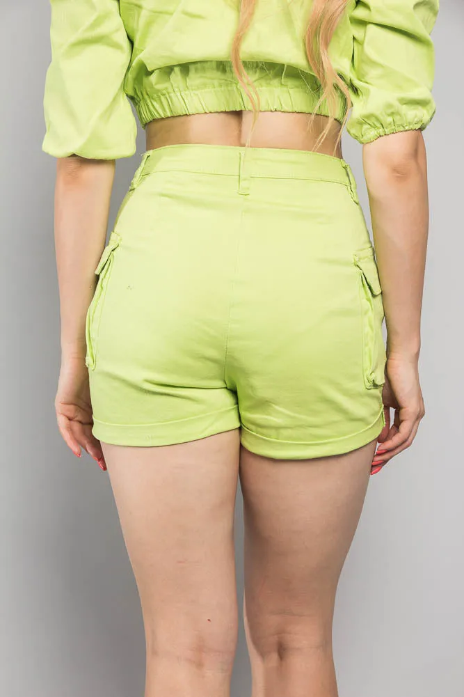 High Rise Neon Cargo Shorts