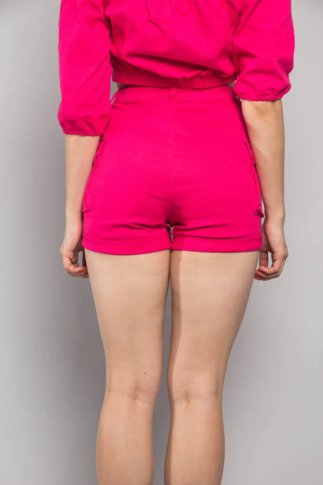 High Rise Neon Cargo Shorts