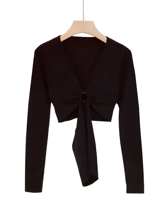 Hollow Out Knitting Sweaters For Women Deep V Neck Long Sleeve Slimming Casual Chic Sweater Female 2023 C-244