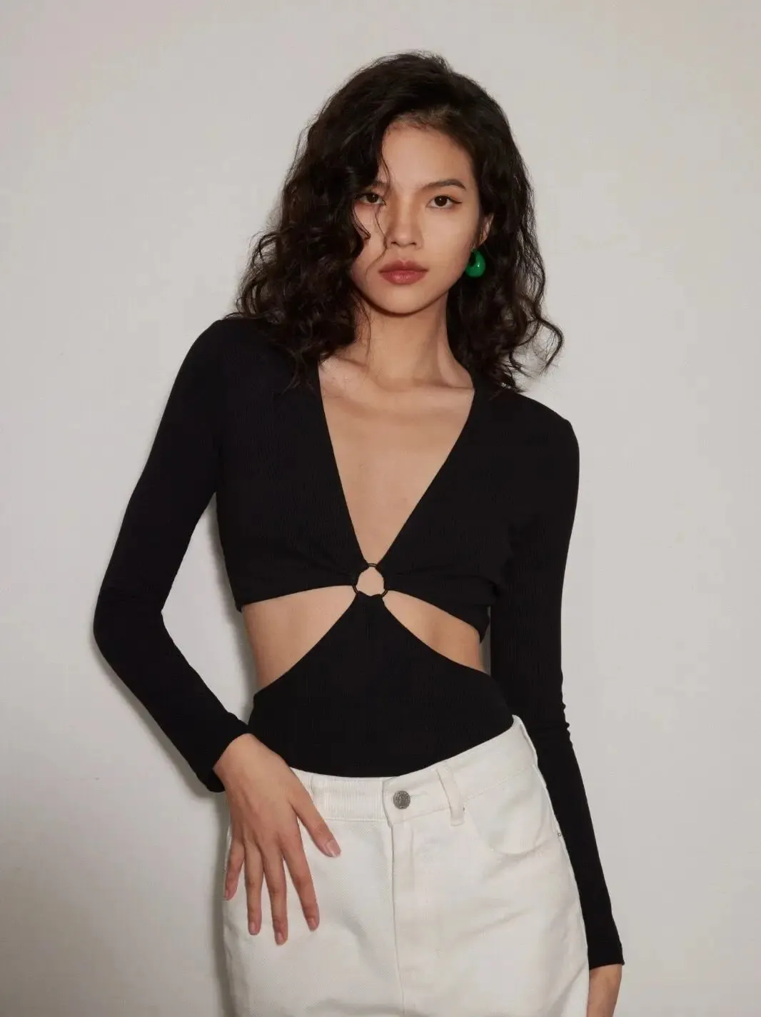 Hollow Out Knitting Sweaters For Women Deep V Neck Long Sleeve Slimming Casual Chic Sweater Female 2023 C-244