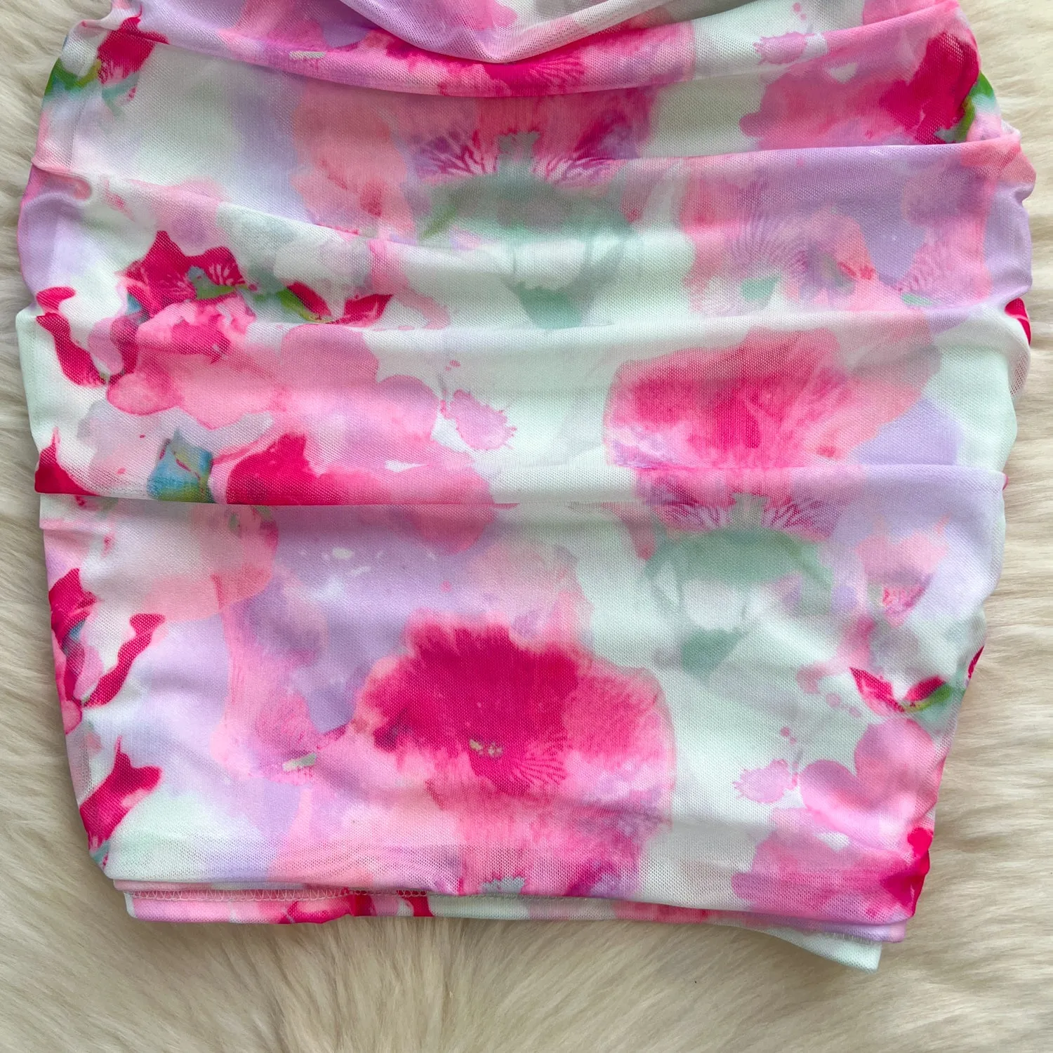 Irregular Printed Ruffled Slip Dress