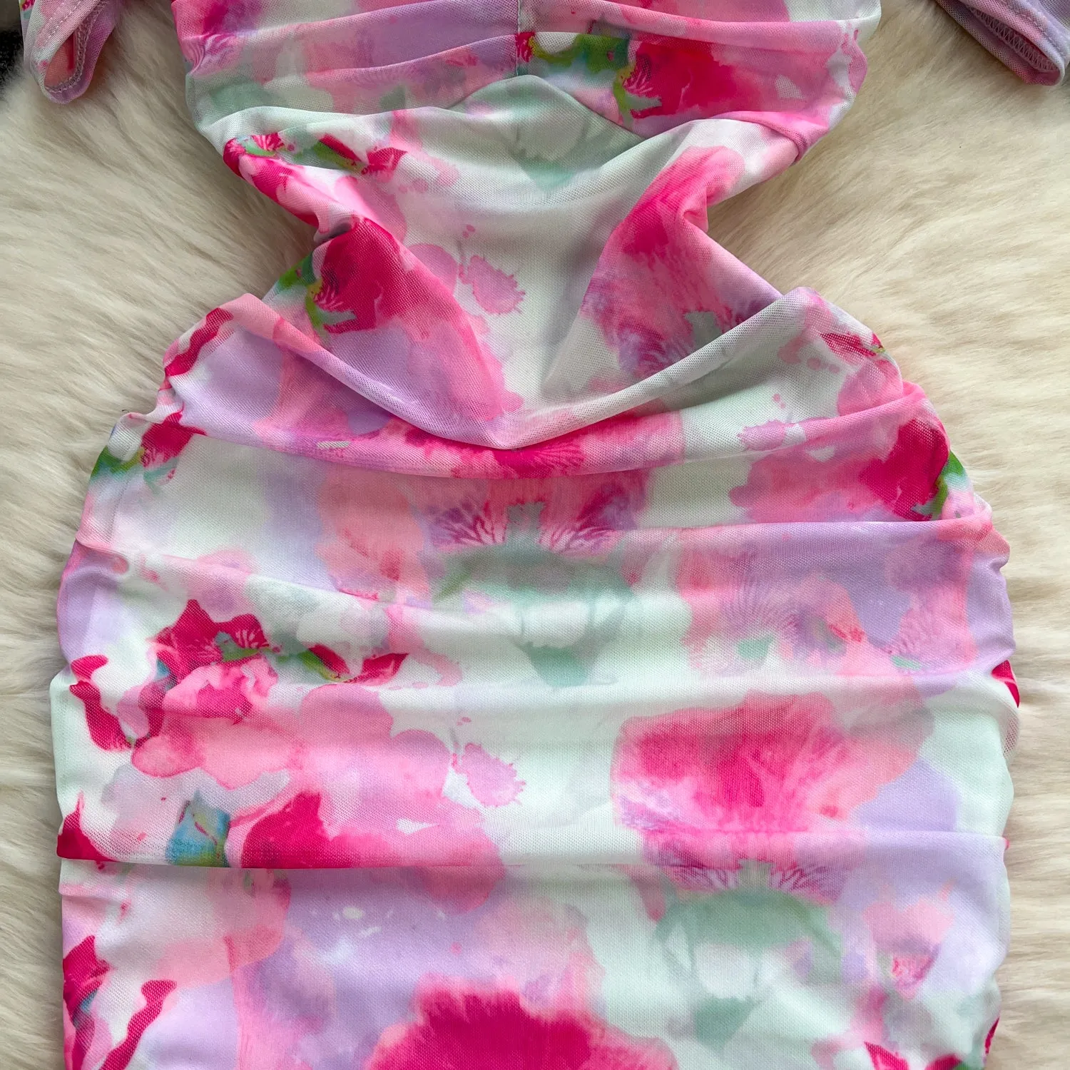 Irregular Printed Ruffled Slip Dress