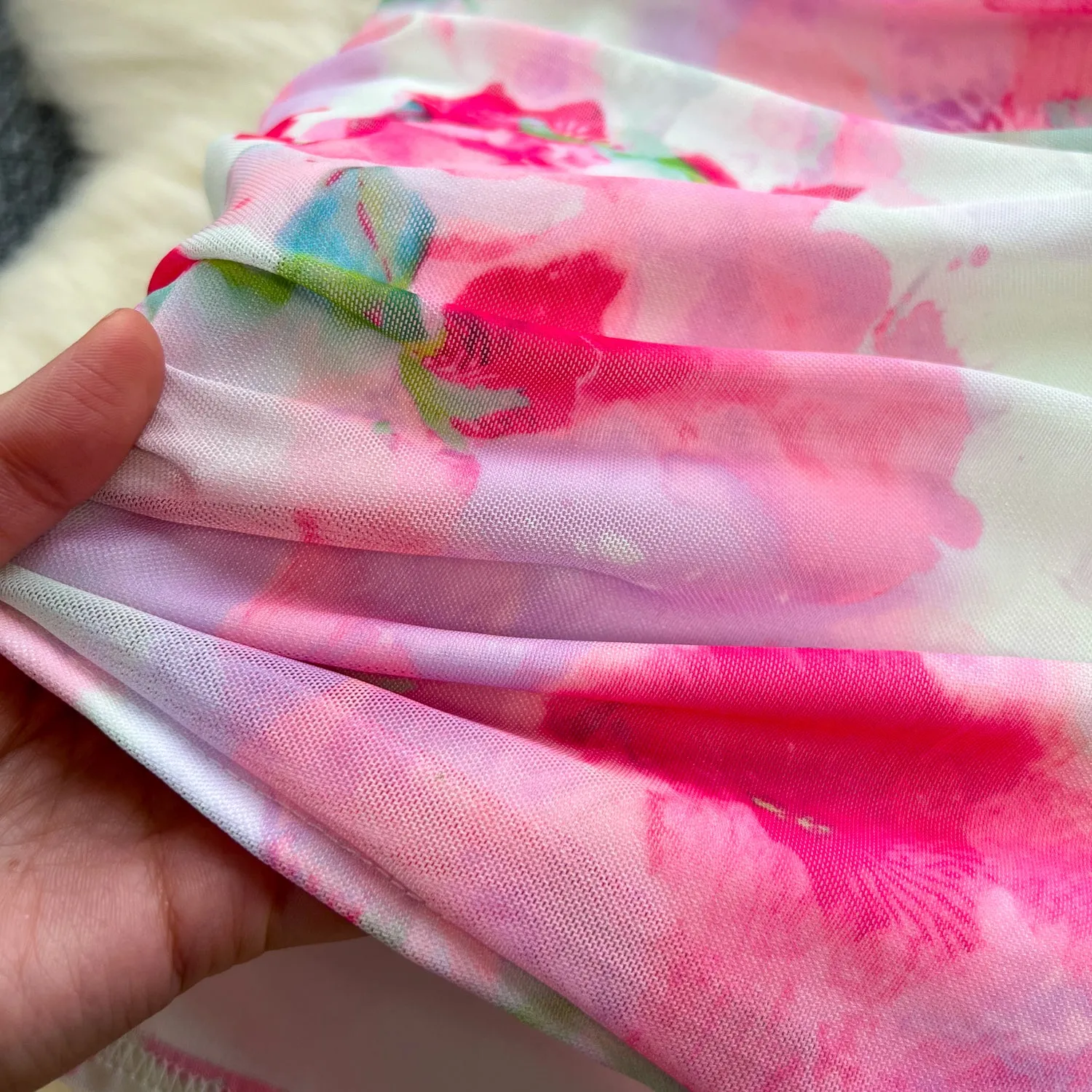 Irregular Printed Ruffled Slip Dress