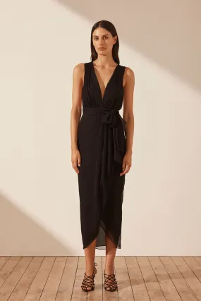 ISOLA PLUNGED CROSS BACK MIDI DRESS - BLACK