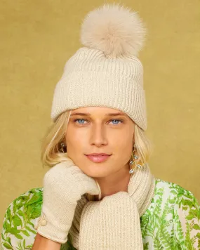 Italian Crafted-Ella Hat in Gold Shimmer Sand and Fox Fur