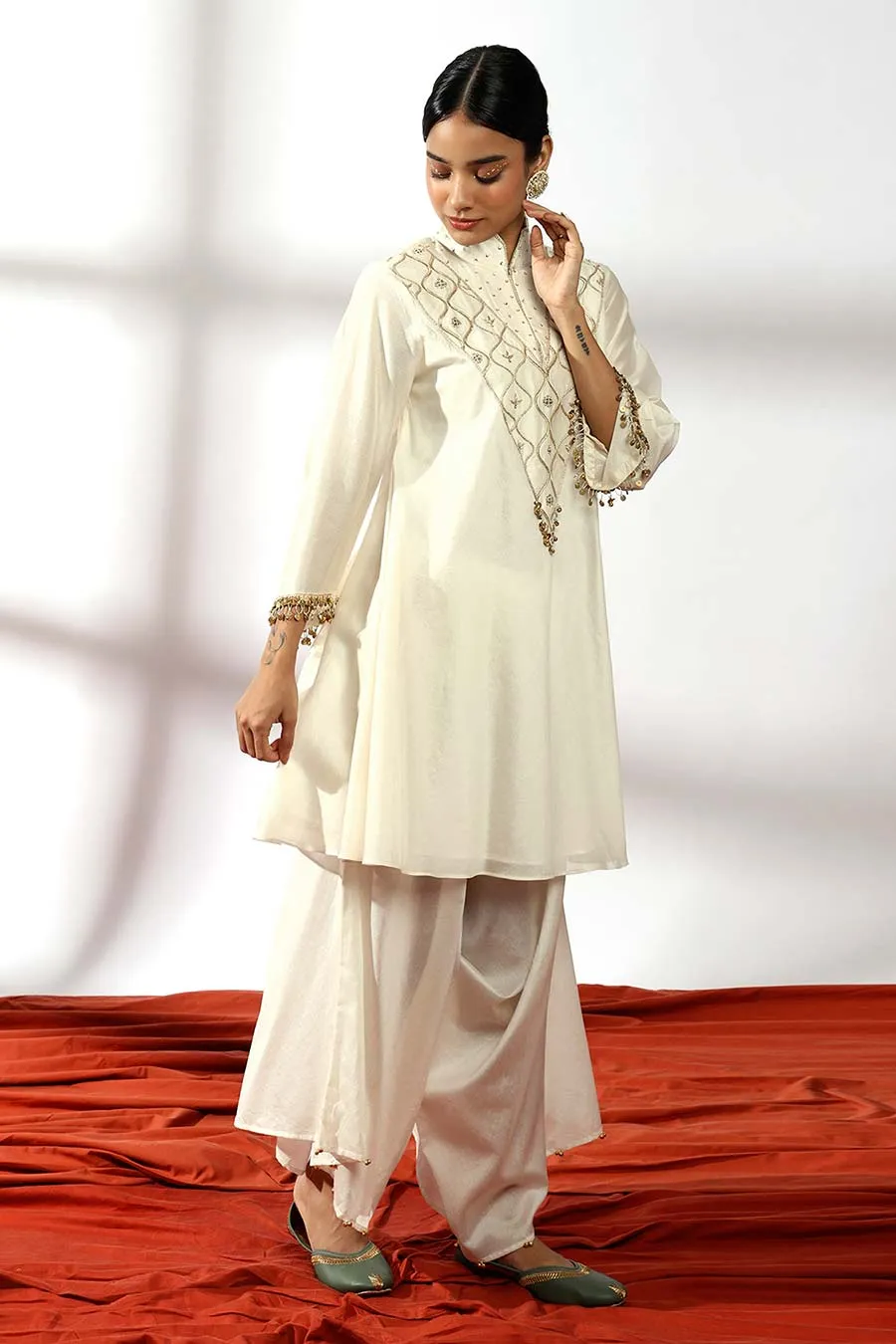 Ivory Embroidered Kurta & Palazzo Set