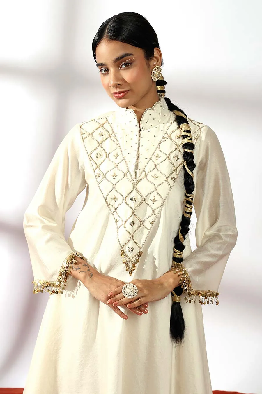Ivory Embroidered Kurta & Palazzo Set