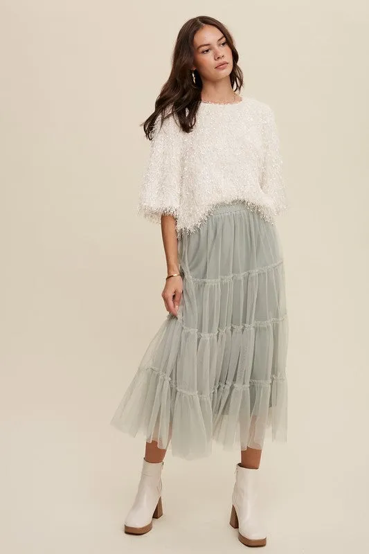 Jeremiah Tulle Tiered Midi Skirt
