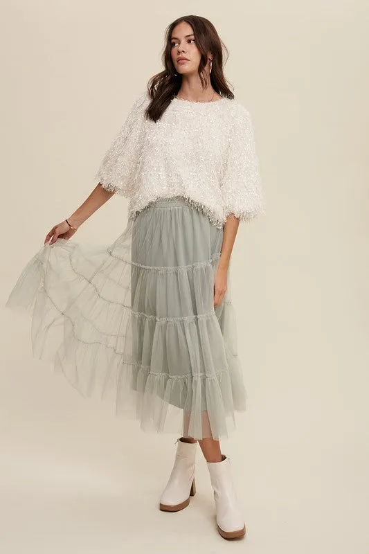 Jeremiah Tulle Tiered Midi Skirt